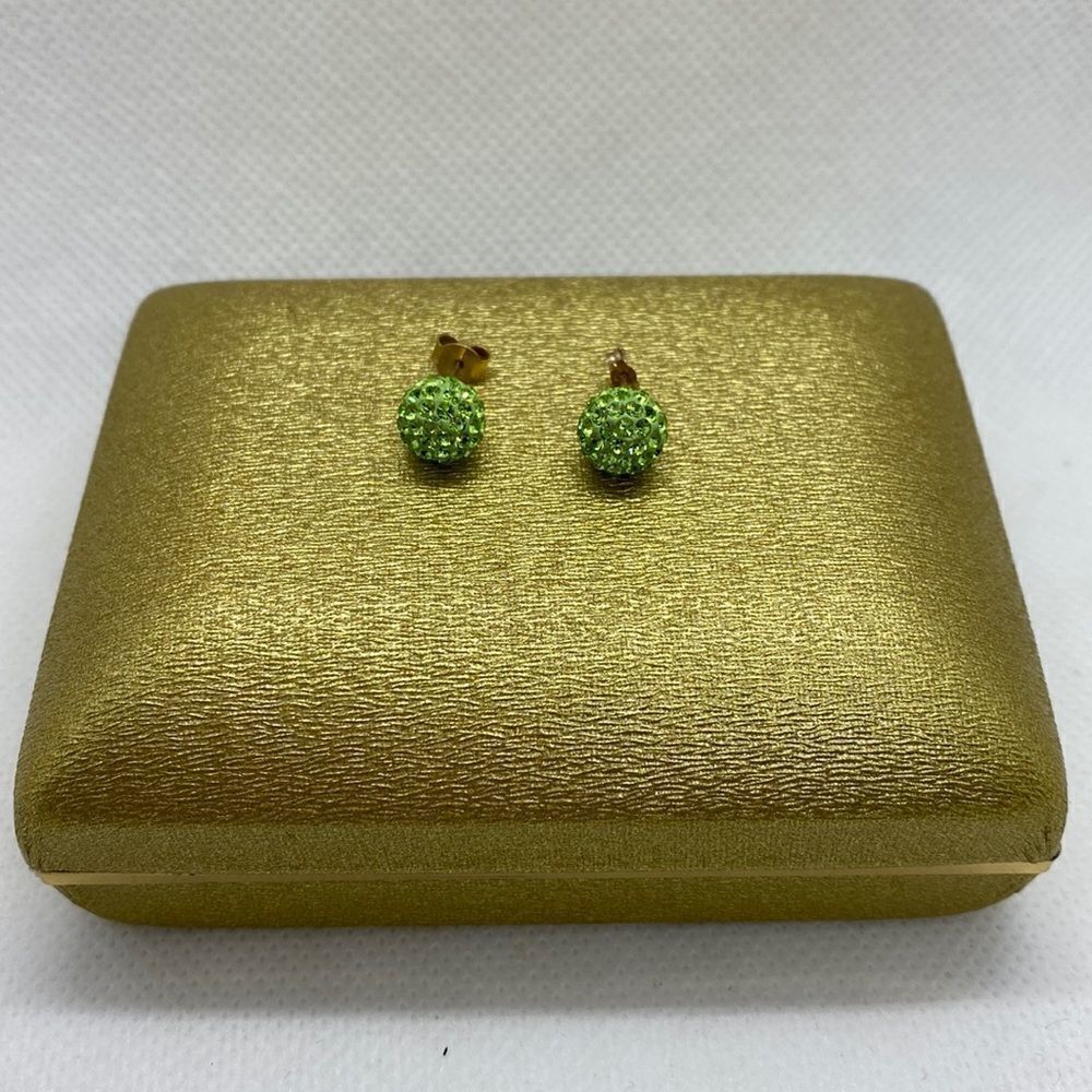 💛 9k Gold Green Crystal Ball Earrings